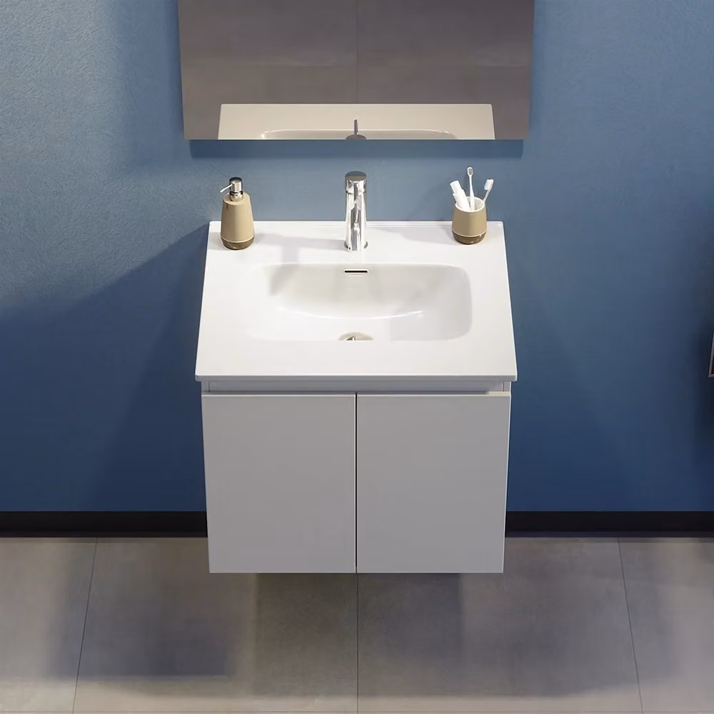 Mobile bagno sospeso Yili bianco con lavabo e specchio con illuminazione LED L: 80 cm – 2