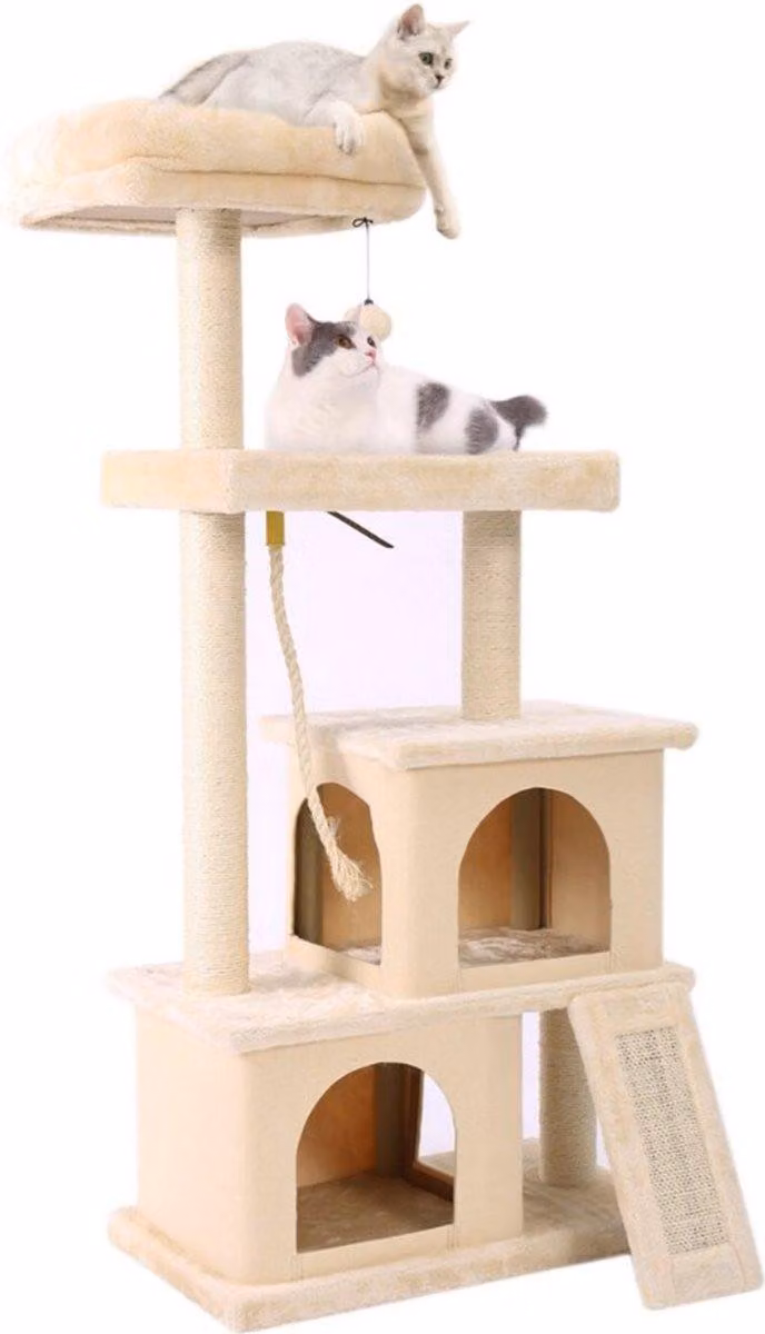 Happyment® Luxe Krabpaal per gatti - Tiragraffi extra large con morbida amaca per gatti, possibilità di giocare e saltare - Per gattini piccoli - Crema - 127cm