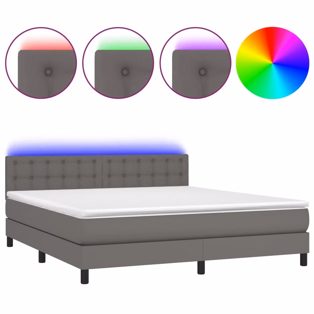 Giroletto Molle con Materasso e LED Grigio 180x200cm Pelle finta