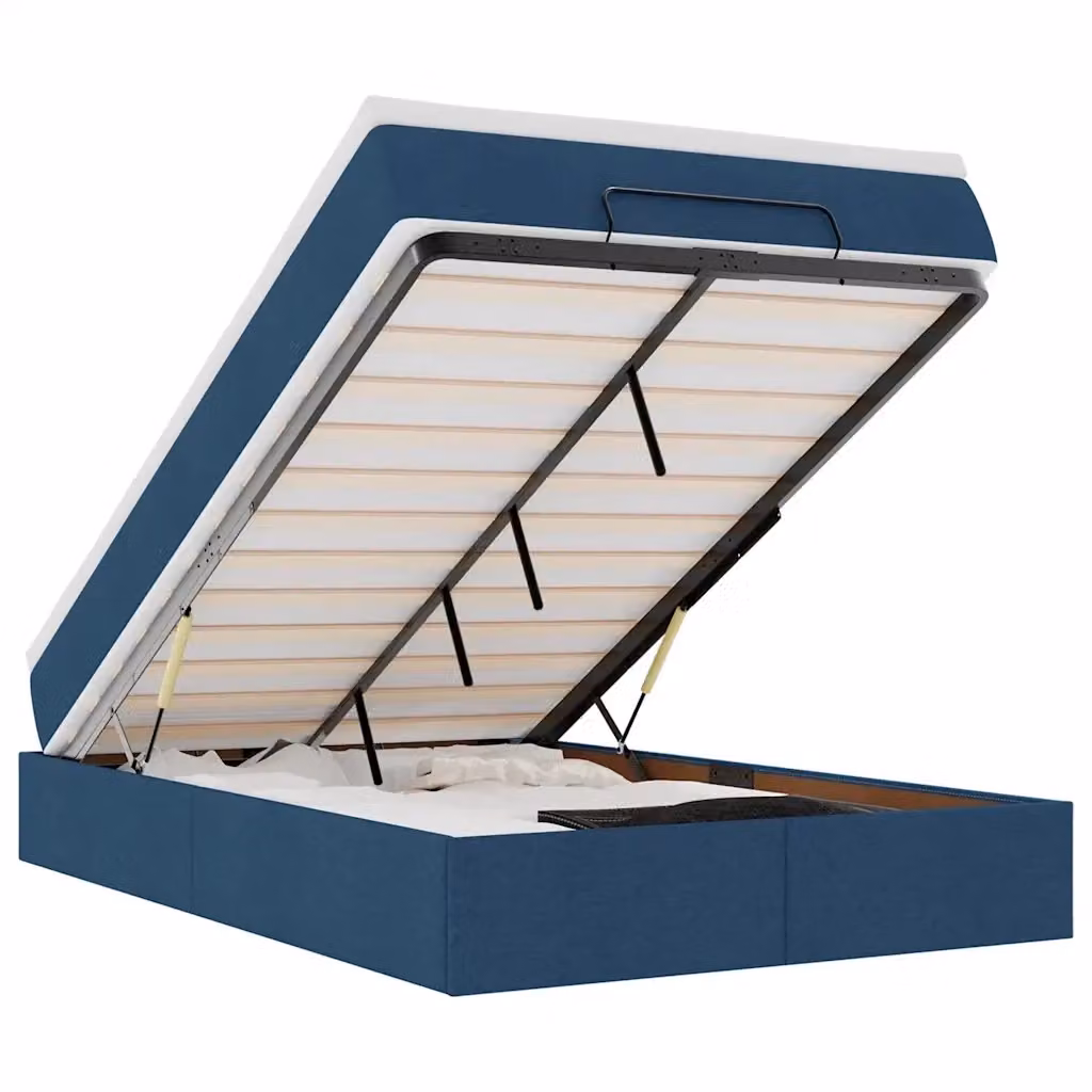 vidaXL Struttura Letto con Contenitore a Sollevamento e Materasso in Tessuto Blu e Bianco L/P/H: 120 x 200 x 23,5 cm – 2