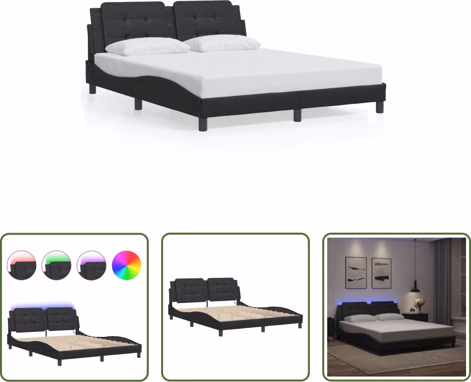The Living Store Struttura letto con LED nero 160x200 cm in ecopelle