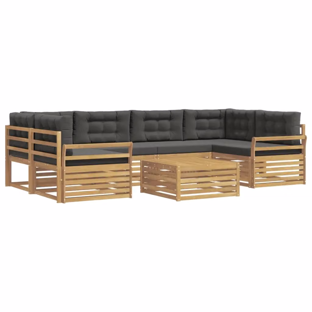 Set di divani da esterno vidaXL in legno di acacia con cuscini, Bianco e Antracite – 2