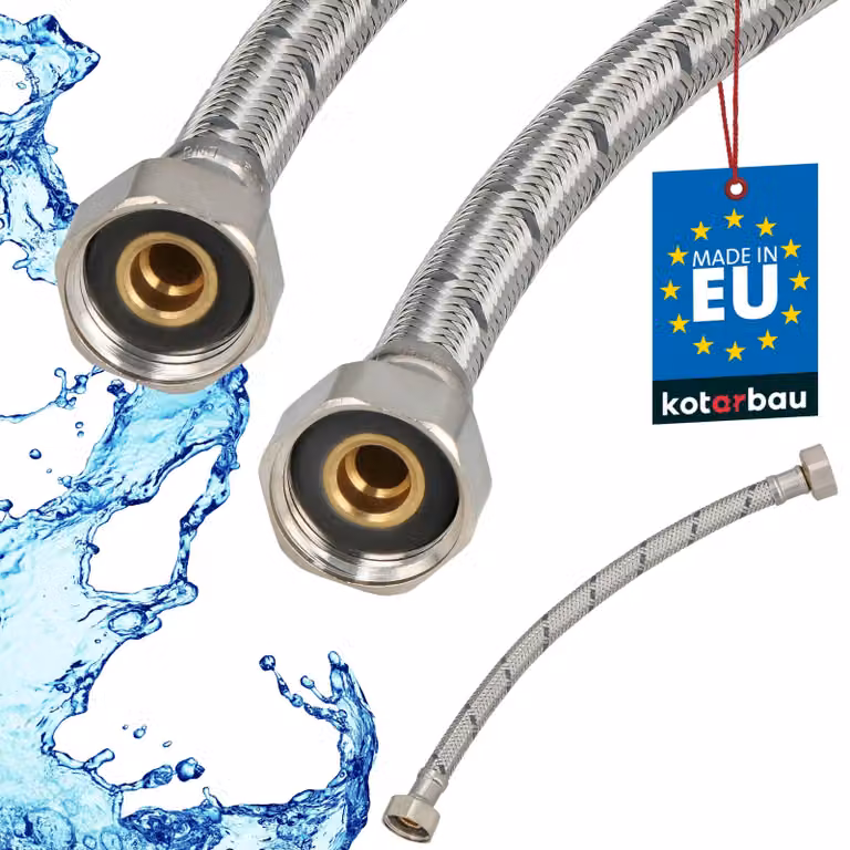 KOTARBAU® Tubo Flessibile per Rubinetto 1/2“ x 1/2“ Rivestito in Acciaio Inox 30 cm Tubo Flessibile per Rubinetto Cucina Argento