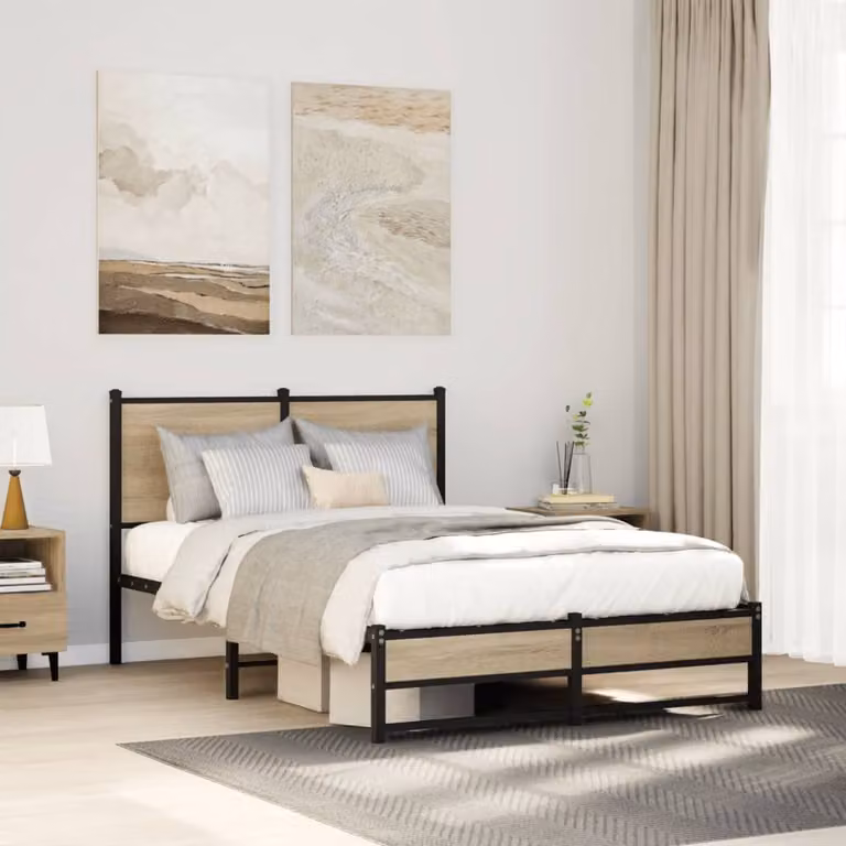 vidaXL Giroletto in Metallo e Legno Rovere Sonoma Marrone L/P/H: 200 x 120 x 91,5 cm