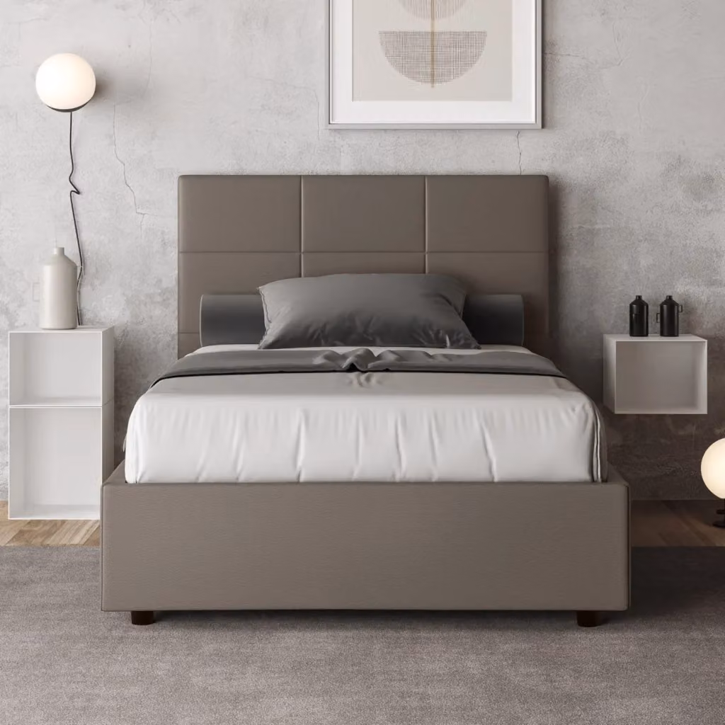 Letto Matrimoniale Moderno con Contenitore a Alzata Giordanoshop L/P/H: 175 x 122 x 210 cm in Tessuto Beige o Grigio – 2
