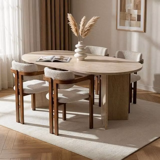 Set Tavolo e 6 Sedie DMORA Moderno con Piano Ovale Beige e Bianco