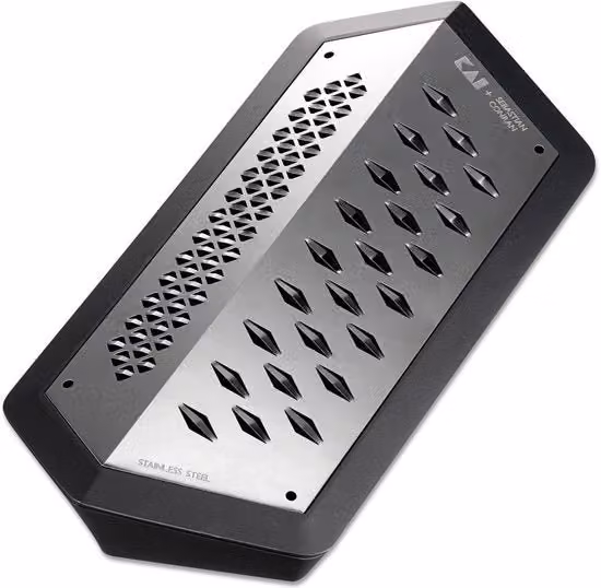 Rasp universale Kai a 2 facce in acciaio inossidabile nero con contenitore di raccolta, L: 23,3 cm, P: 11 cm, H: 5,5 cm
