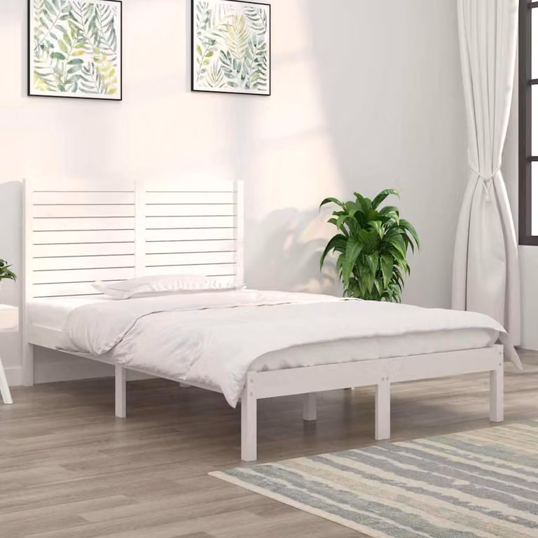 vidaXL Giroletto Double in Legno Massello di Pino Bianco L: 141 cm, P: 195,5 cm, H: 100 cm