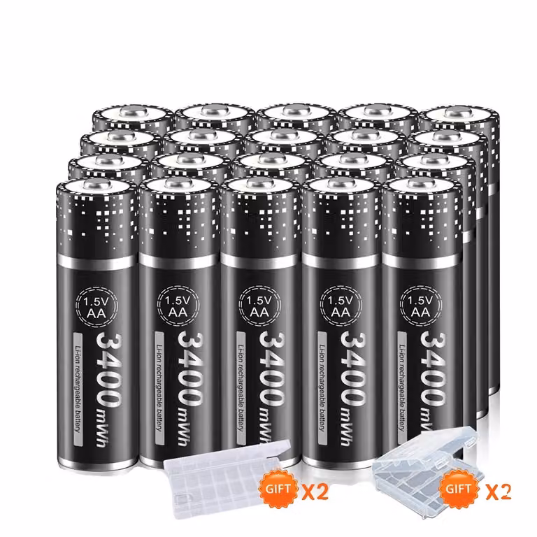 Batteria ricaricabile AA da 3400 mAh, caricabatterie a 8 slot, fino a 1800 cicli di carica, confezione da 20 batterie AA