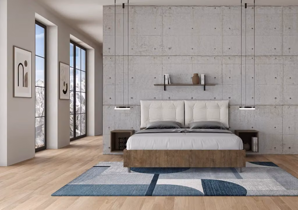 Letto Matrimoniale Egos Annalisa con Contenitore e Rete, Struttura Noce e Cuscini in Similpelle Bianco, L/P: 160 x 200 cm – 2