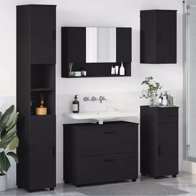 Set di mobili per il bagno 5 pz Nero 35 x 30 x 192 cm 3393074