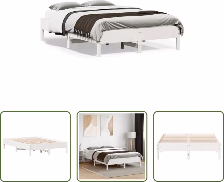 The Living Store Letto in legno massiccio bianco 140x190 cm pino