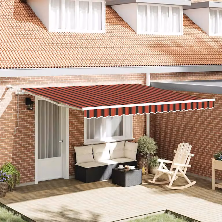 Tenda retrattile vidaXL in poliestere con bracci pieghevoli e telecomando, Arancione e Marrone, L: 400 cm x P: 350 cm