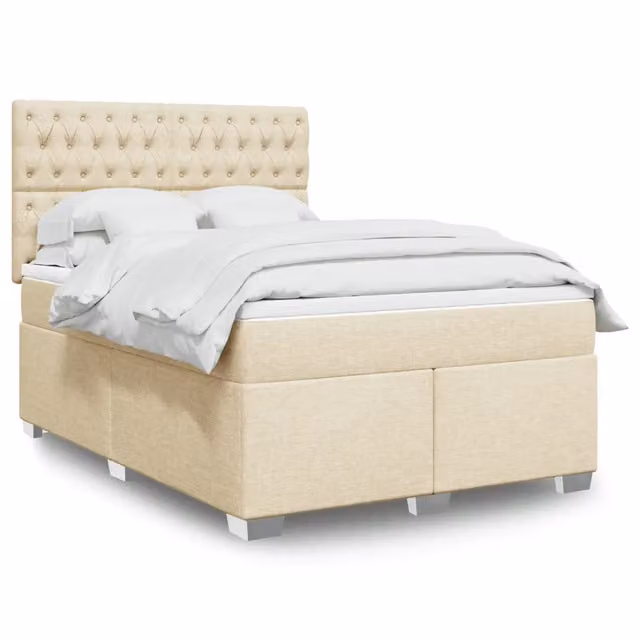 Letto Ibrido vidaXL con Giroletto a Molle e Materasso in Tessuto Beige e Bianco L/P/H: 140 x 200 x 150,5 cm