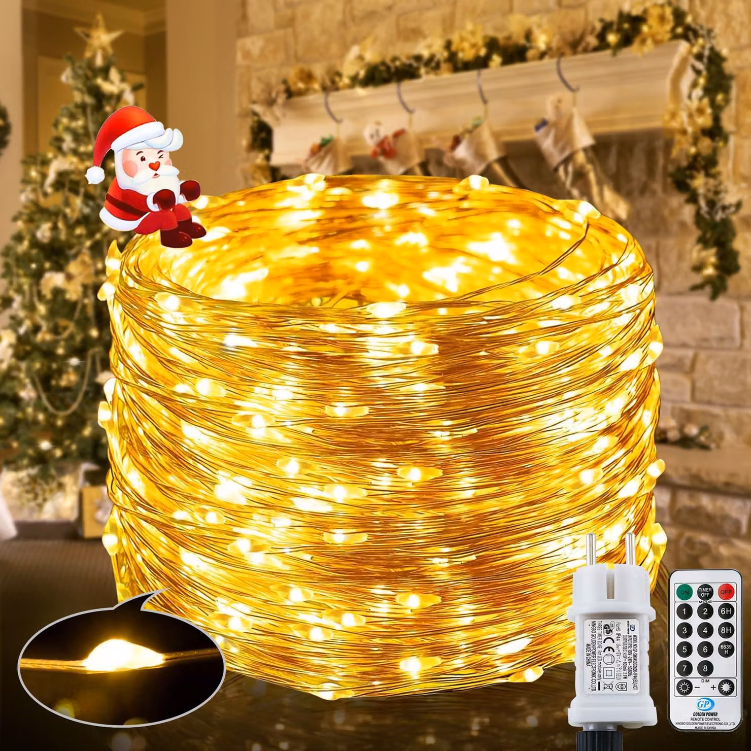 [200 LED] Luci decorative a forma di fate, 23 metri, 8 modalità, impermeabili, con telecomando, adatte per giardino, balcone, matrimoni, feste, Natale, luce bianca calda
