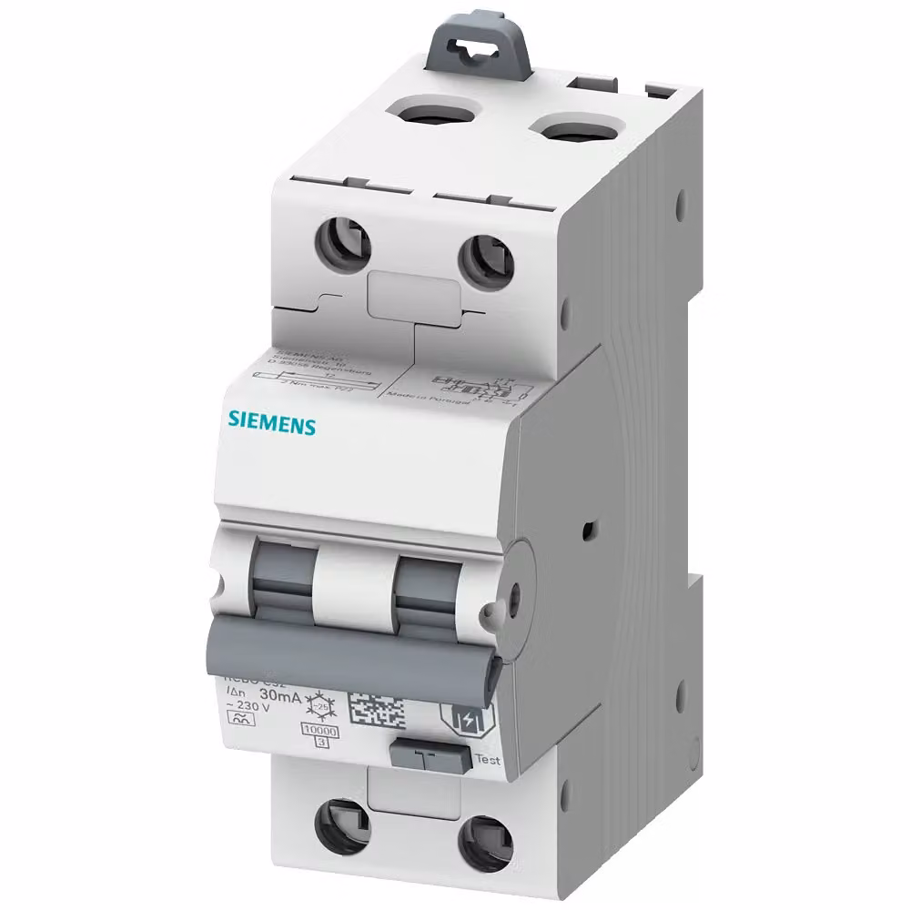 Interruttore differenziale/generale Siemens, 10 kA, 2 poli tipo A, 30 mA, caratteristica C, corrente nominale: 20 A, tensione nominale: 230 V, super resistente 5SU13247FR20
