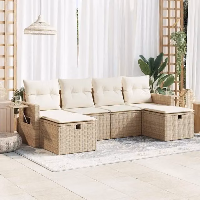 Set Divano da Giardino 6 pz con Cuscini Beige in Polyrattan 3325524