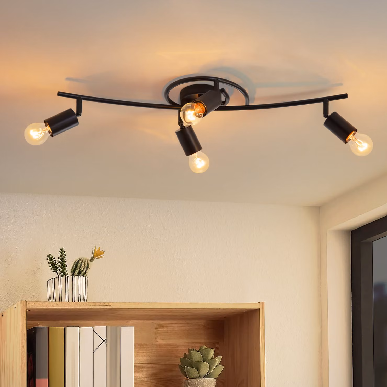 ZMH lampada da soffitto vintage nero 4 fiamme E27 faretto da soffitto orientabile 350° spot da soffitto spot industriali lampada da cucina per cucina corridoio soggiorno camera da letto (senza lampadina)