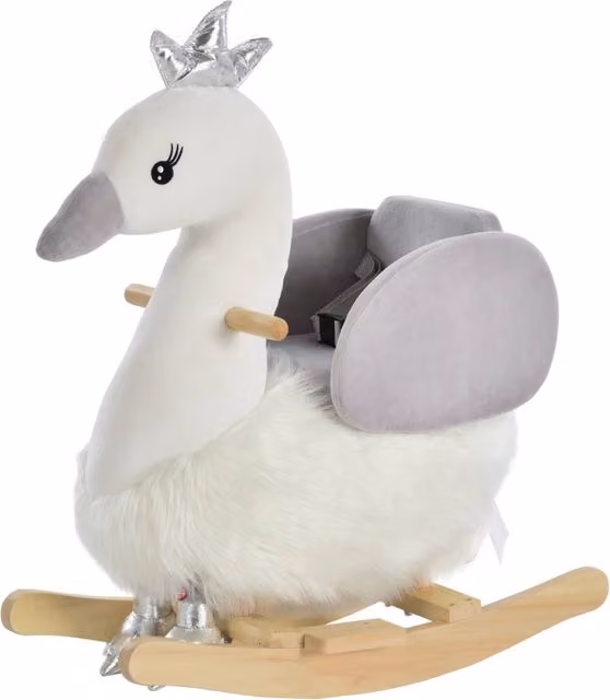 Dondolo Cigno Minimal per Bambini con Suono e Cintura, Grigio e Bianco, L 60 cm x P 33 cm x H 59 cm