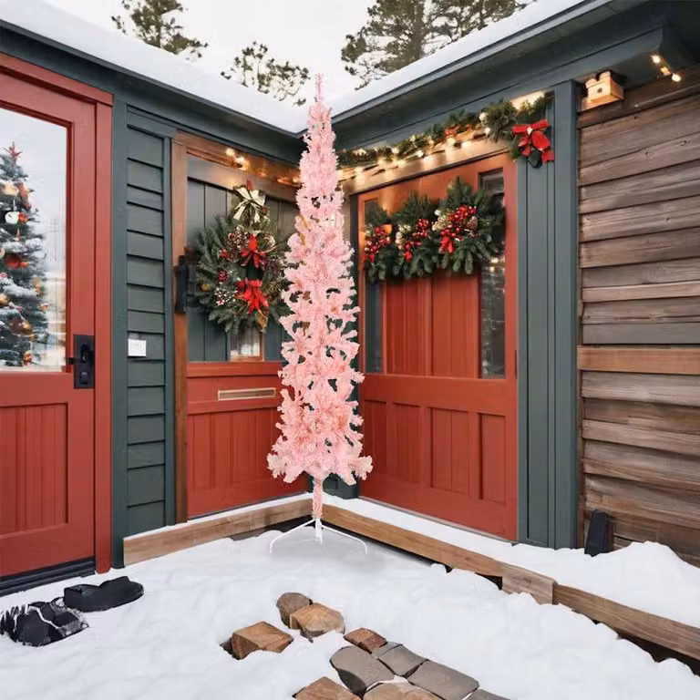 vidaXL Albero Natale Artificiale Sottile a Metà e Supporto Rosa 240 cm