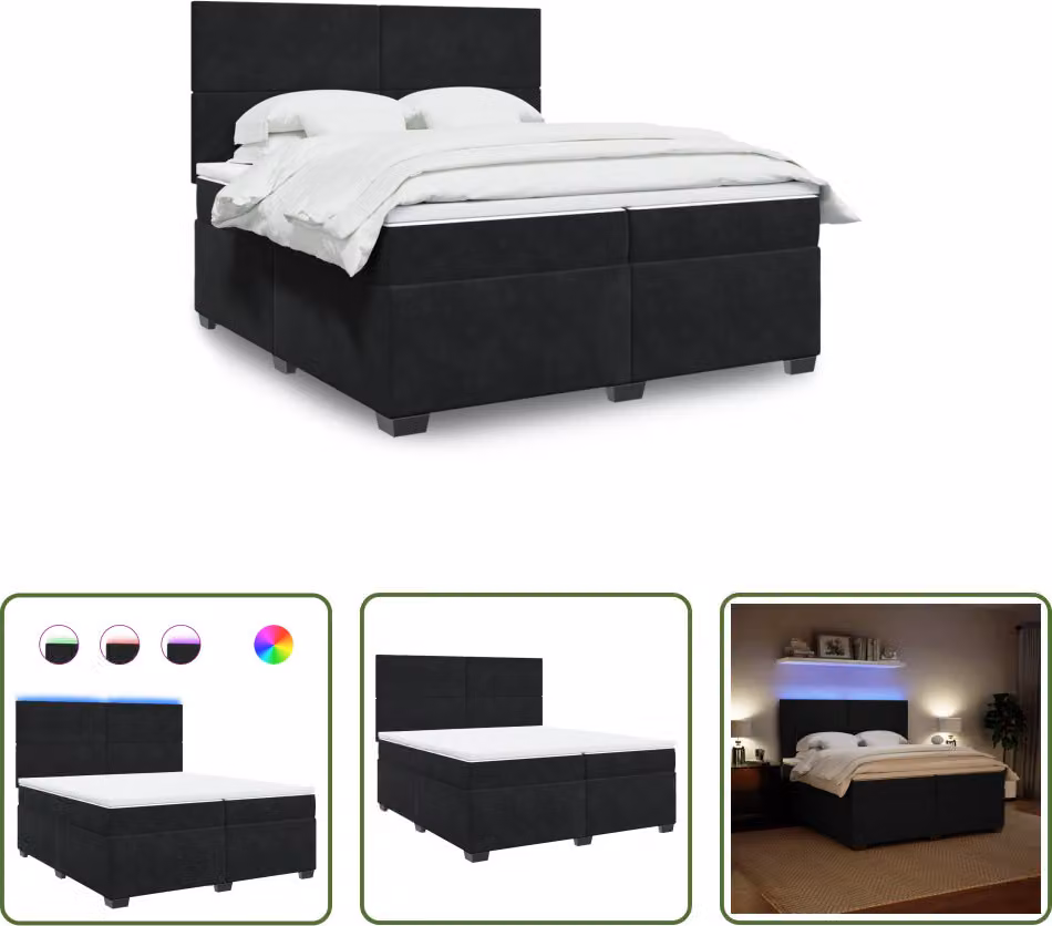 The Living Store Letto a molle con materasso nero 200x200 cm in velluto