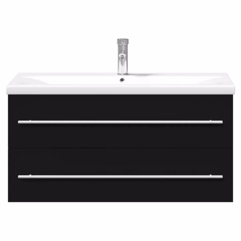 Mobiletto da bagno sospeso moderno HELLOSHOP26 con ante e cassetti, finitura opaca nero e bianco, L: 100 cm, P: 38,5 cm, H: 48 cm – 2