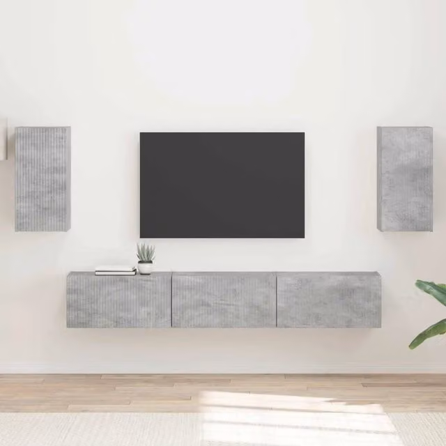 Set mobile TV 5 pz Grigio cemento Legno ingegnerizzato 3409072
