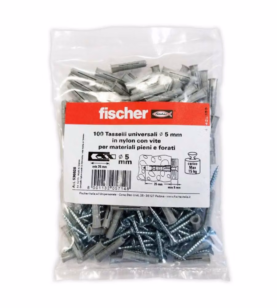 Set di 100 tasselli in nylon Fischer con vite da 5 mm colore bianco – 2