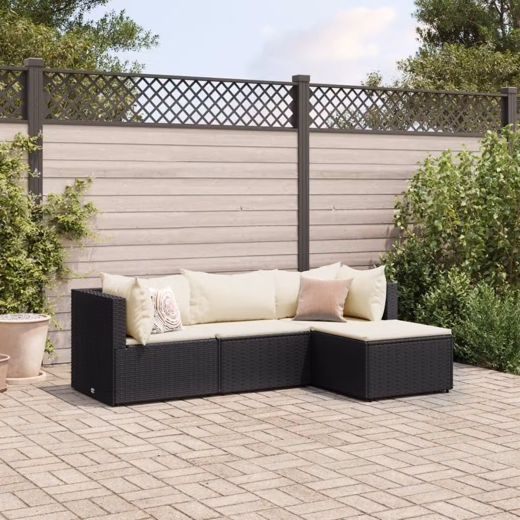 Maison Exclusive - Set Divani da Giardino 4 pz con Cuscini Nero in Polyrattan