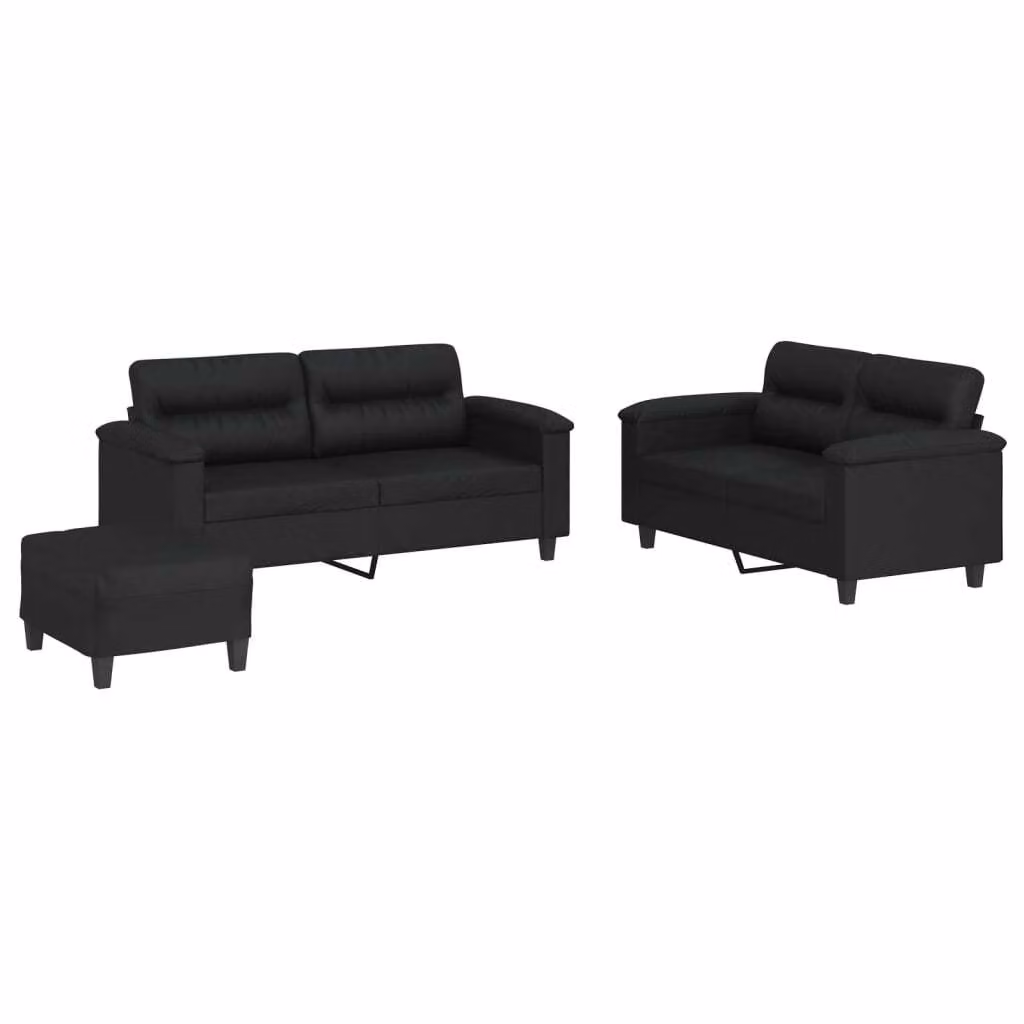 Set di Divani 3 pz con Cuscini Nero in Pelle finta