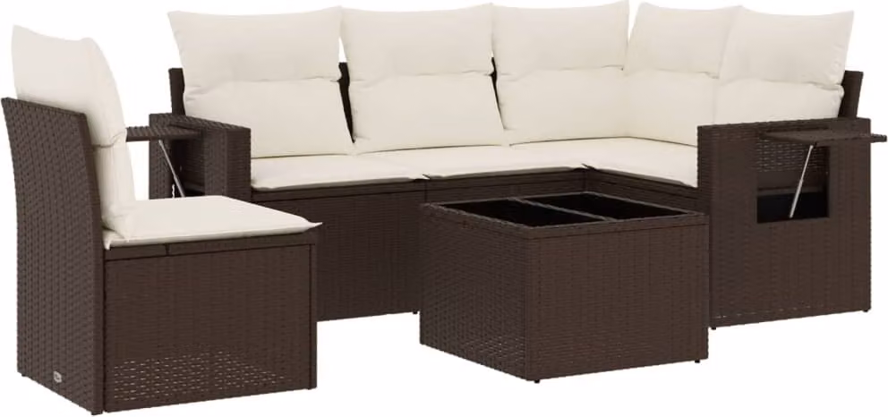 Set Divano da Giardino 6 pz con Cuscini Marrone in Polyrattan