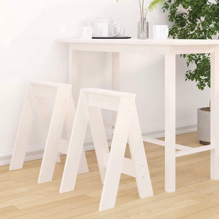 Set di 2 sgabelli bianchi vidaXL in legno di pino massello, L/P/H: 40 x 40 x 60 cm