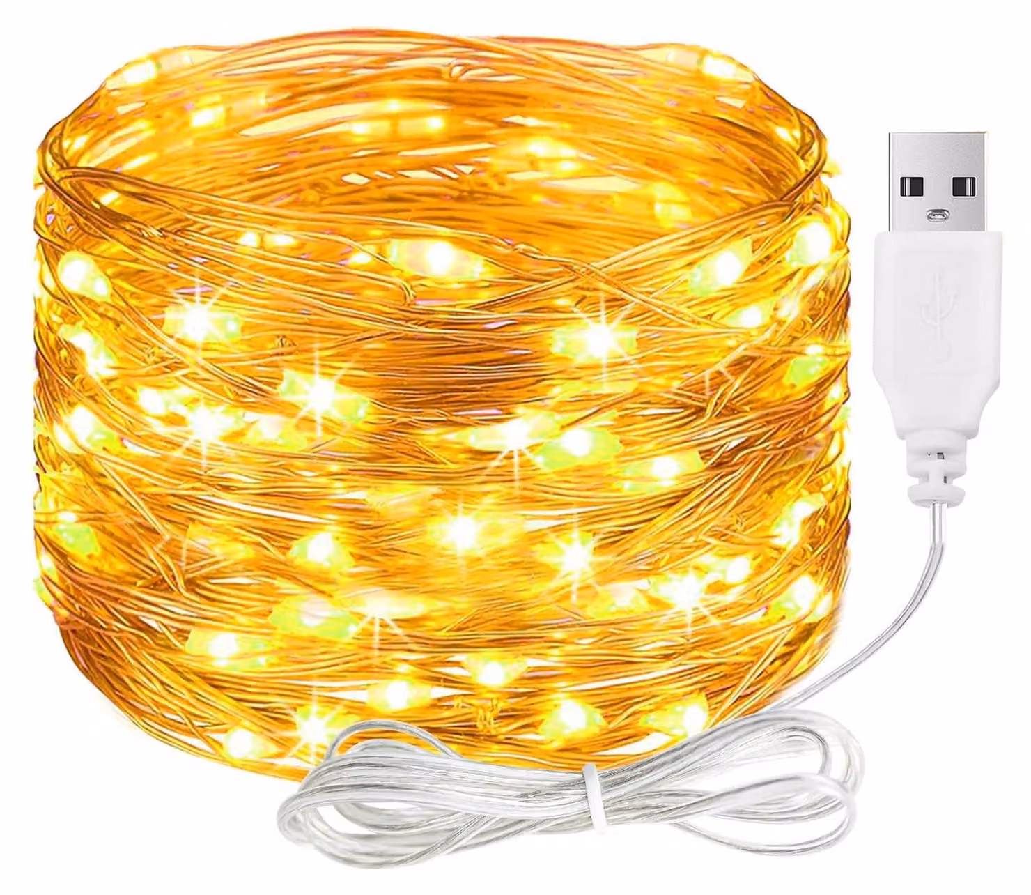 Catena luminosa a LED, 2 metri - alimentazione tramite USB, 20 LED, impermeabile, luce bianco caldo