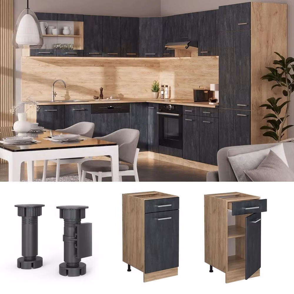 Mobiletto base per cucina Vicco R-Line con ante a battente, finitura opaca in legno, L/P/H: 40 x 46 x 81,6 cm – 2