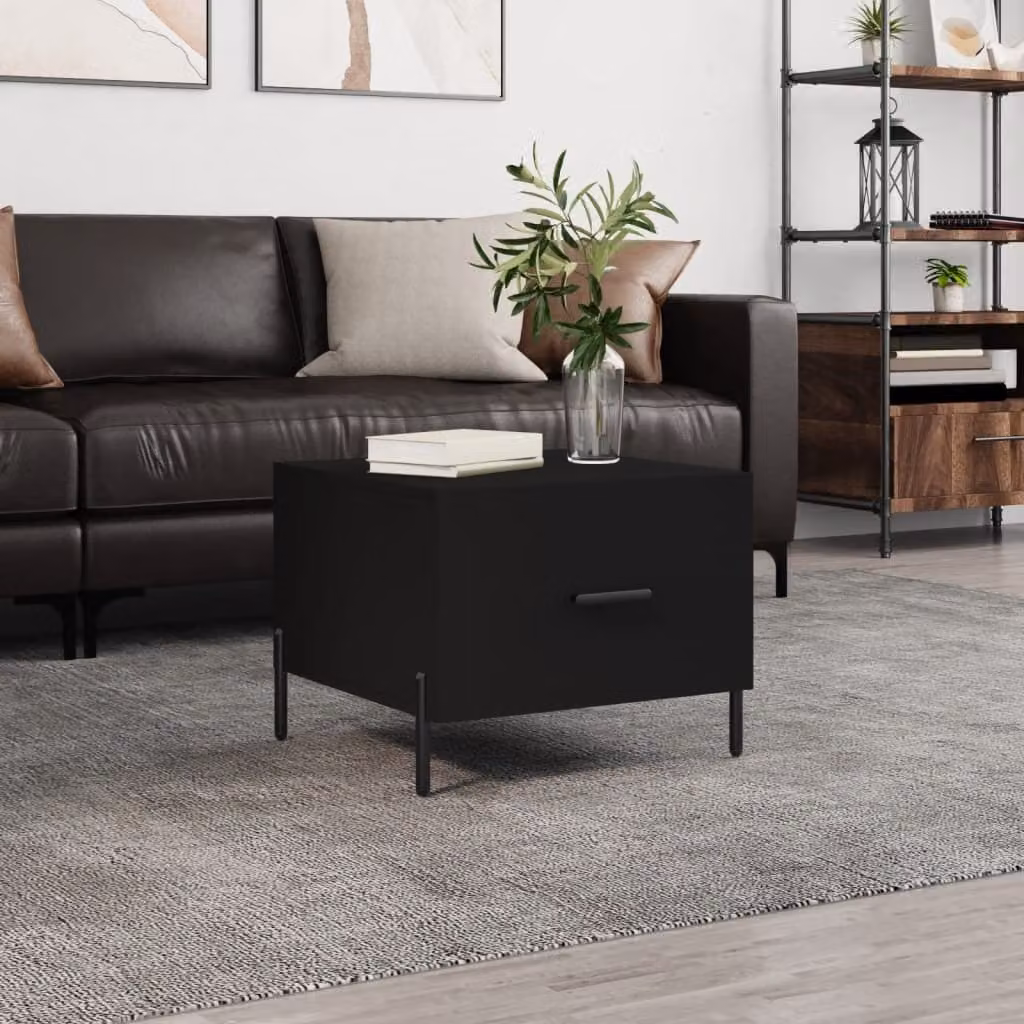 Tavolino The Living Store nero 50x50x40 cm in materiale ligneo