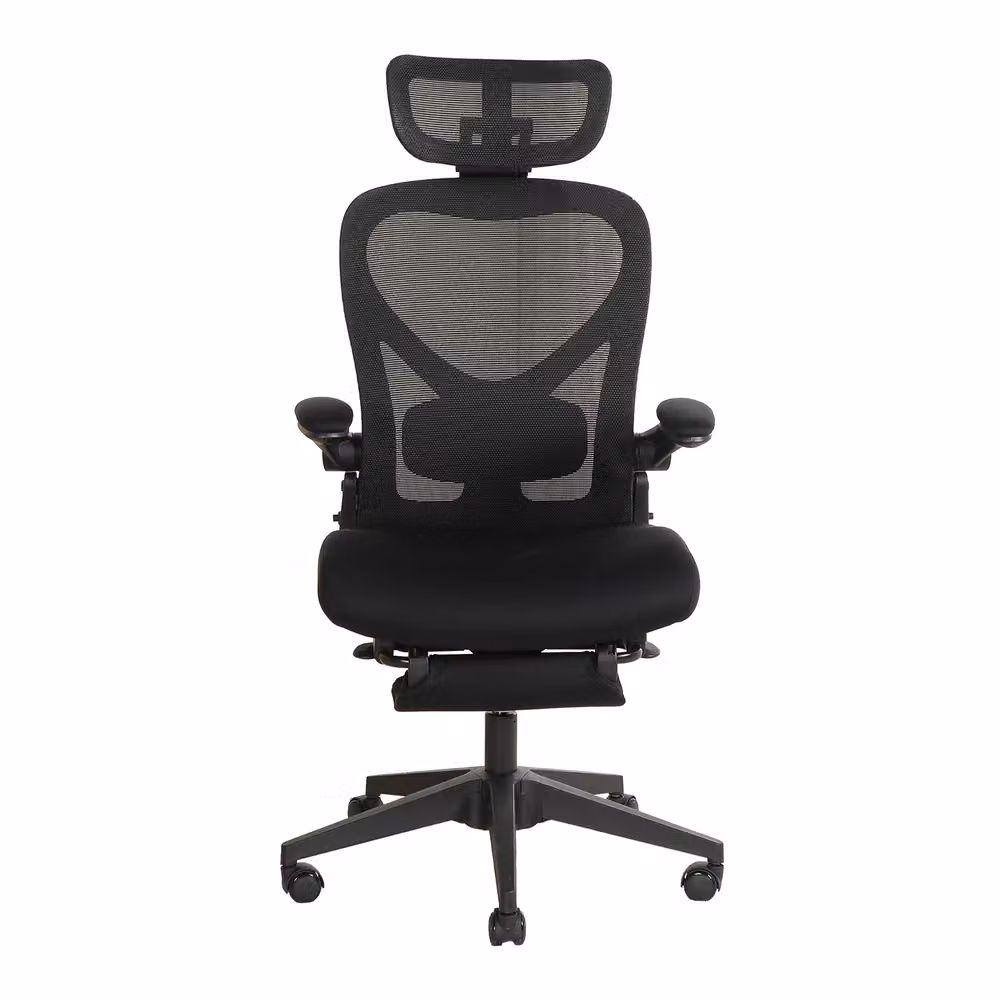 Sedia da ufficio ergonomica pieghevole Minimal nera con braccioli, imbottitura in tessuto e poggiacapo 3D – 2