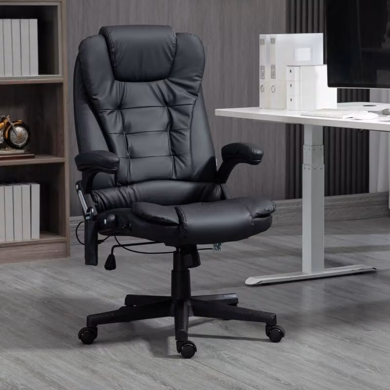 sedia direzionale regolabile in altezza okwish sedia da ufficio con funzione di massaggio integrata, sedia girevole con 5 modalità di massaggio, sedia in pelle artificiale con schienale alto, nero