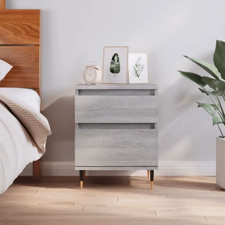 Comodino moderno vidaXL in legno e metallo, Grigio opaco, L 40 cm x P 35 cm x H 50 cm