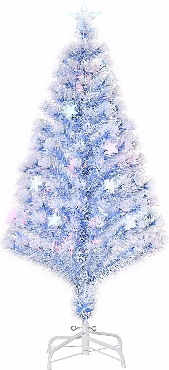 Albero di Natale bianco e blu, 120 cm, PVC con 3 luci LED