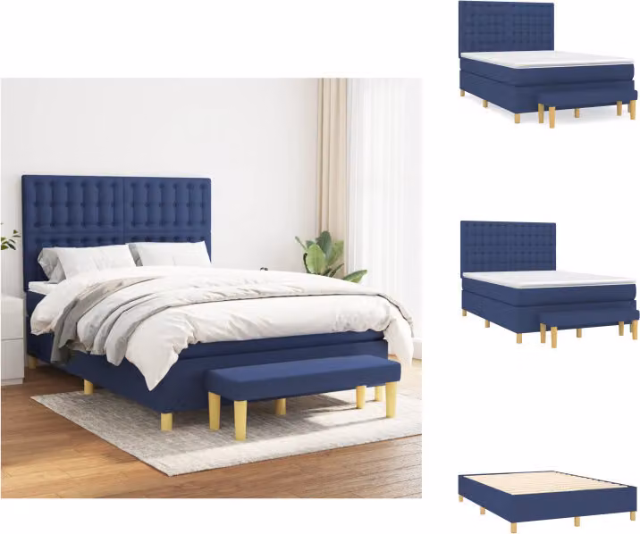 vidaXL Letto a molle con materasso blu 140x200 cm in tessuto - Letti & strutture letto