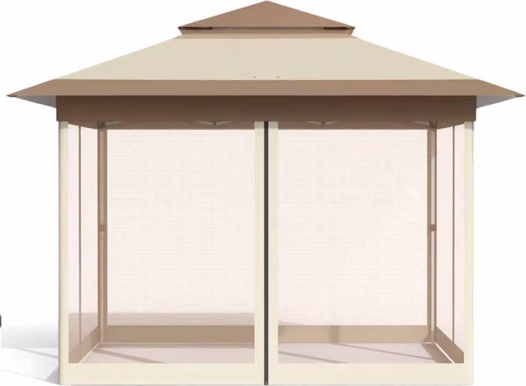 Gazebo da giardino pop-up 3,3x3,3 m – Gazebo pieghevole con zanzariere – Resistente ai raggi UV e alla pioggia – Doppio tetto – Regolabile in altezza – Color cachi