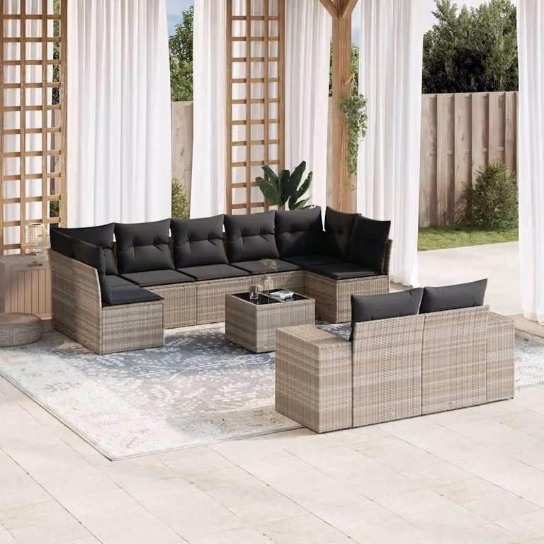 vidaXL Set Divano da Giardino a L 10 Pezzi con Cuscini Grigio con Tavolino e Struttura in Metallo
