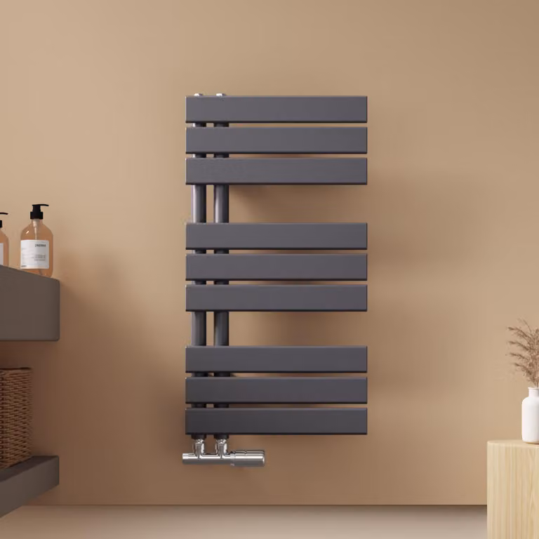 Asciugamani EMKE Radiatore da bagno Radiatore a pannello Attacco laterale Acqua calda a parete 762 x 400 mm Antracite senza elemento riscaldante