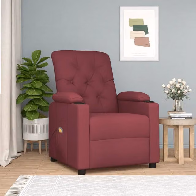 Poltrona Massaggiante Elettrica Rosso Vino in Tessuto 339115