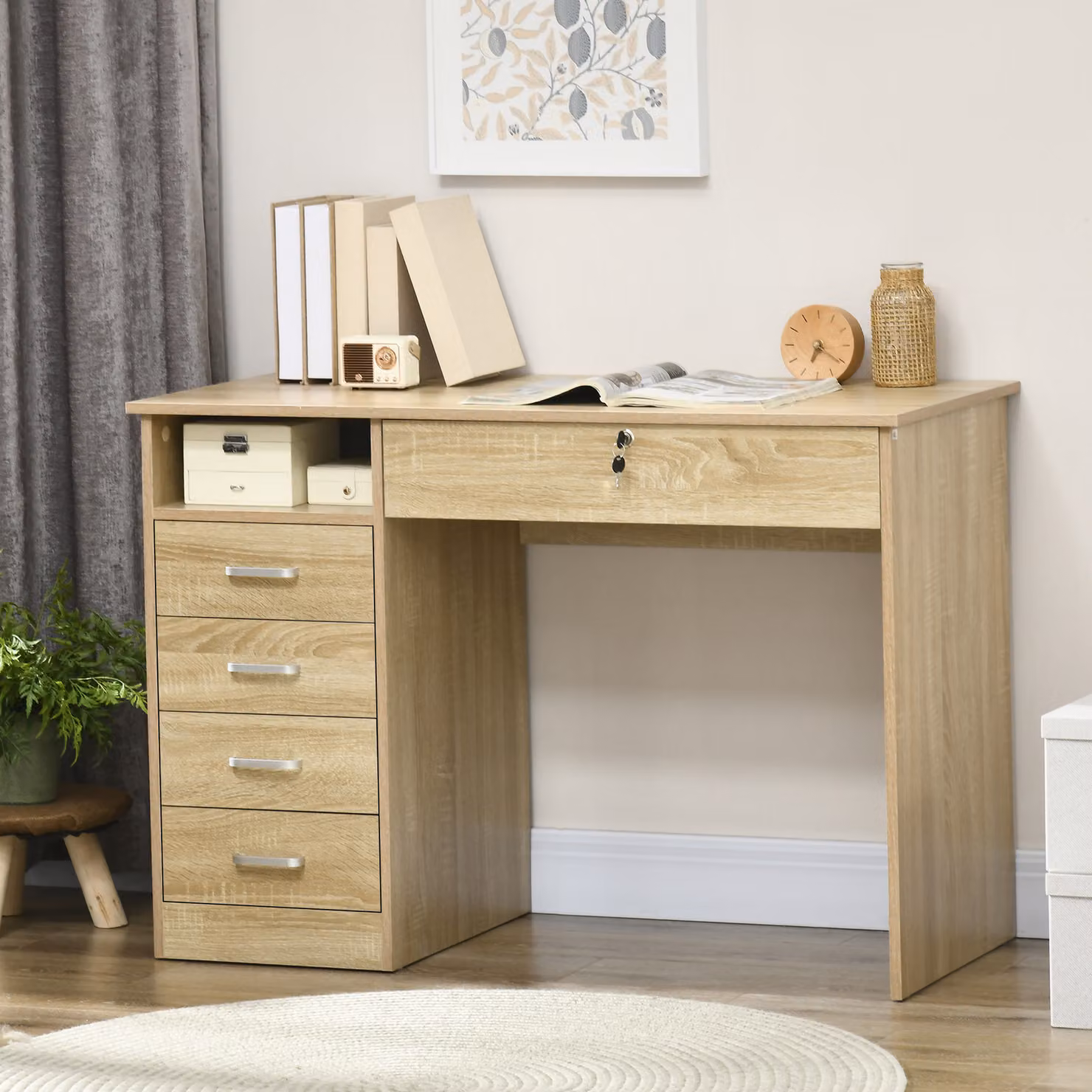 Scrivania HOMCOM in legno per ufficio o camera da letto, design moderno con piano rettangolare e finitura opaca, L 110 cm x P 50 cm x H 76 cm, Bianco – 2