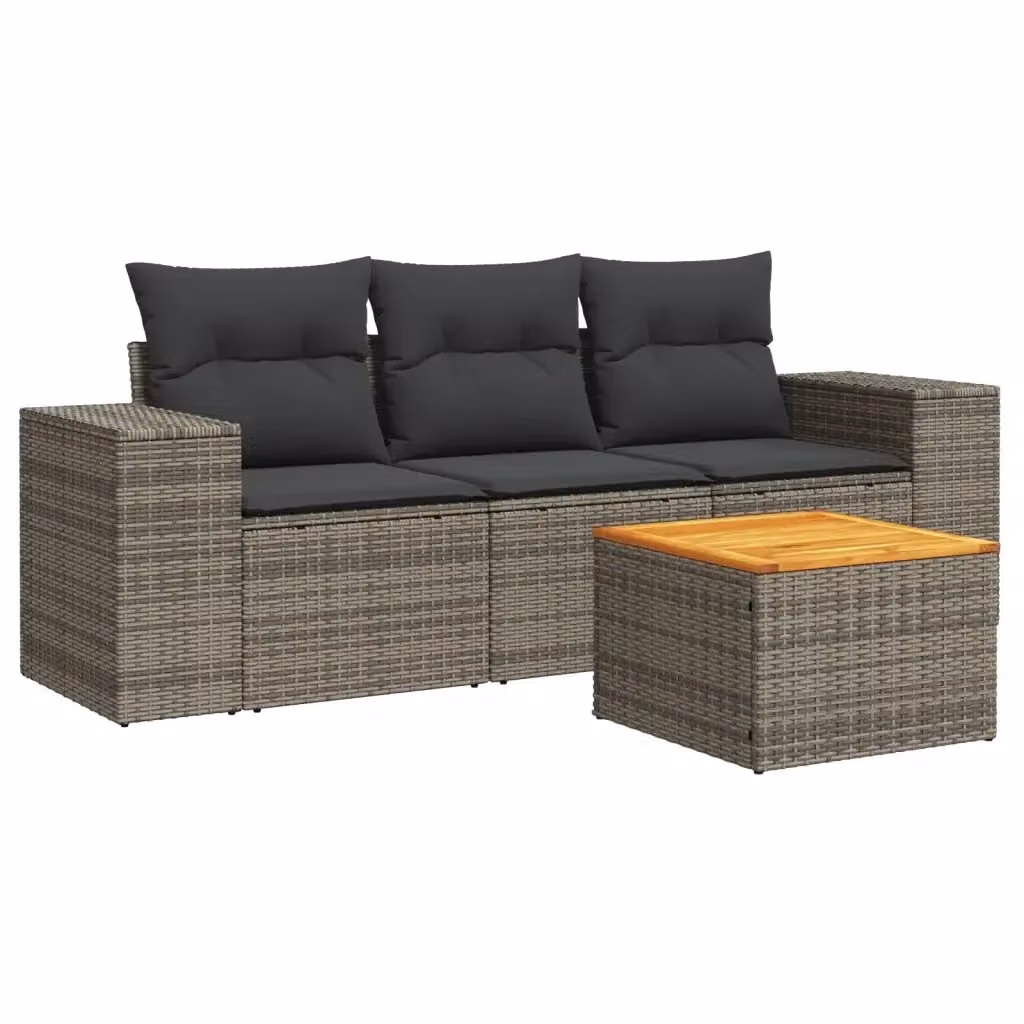 vidaXL Set Divani da Giardino 4 pz con Cuscini e Tavolino, Polyrattan e Acciaio Grigio – 2