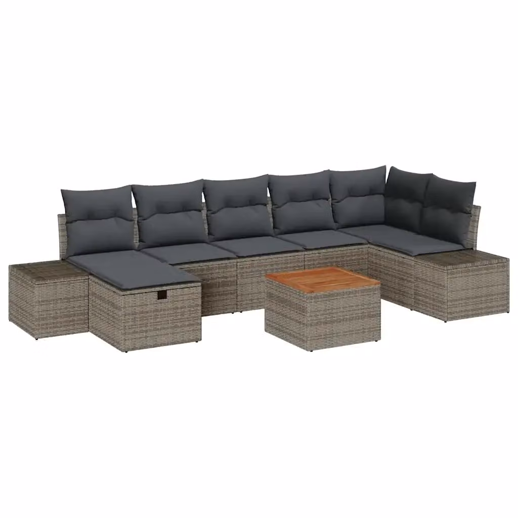 Set Divano da Giardino vidaXL 8 pz a forma di U in Polyrattan Grigio con Cuscini e Tavolino – 2
