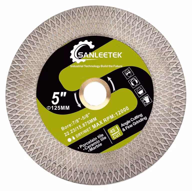 Disco diamantato da 5" (125 mm), a doppia faccia con struttura a rete, per porcellana e Vetroceramica, adatto per taglio a umido e a secco