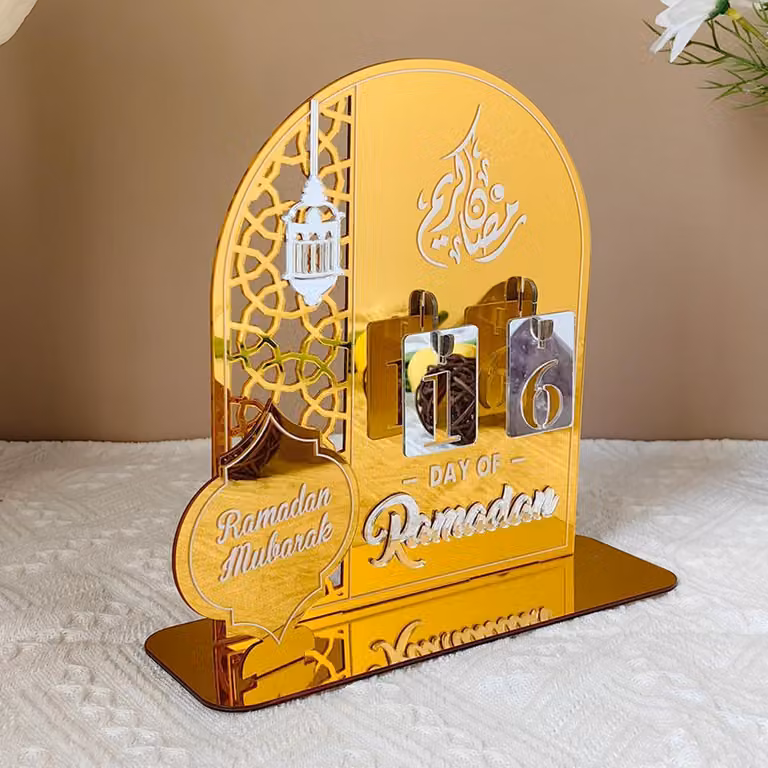 Calendario del Ramadan, Eid Mubarak, decorazioni, fai da te, decorazioni islamiche, acrilico, oro