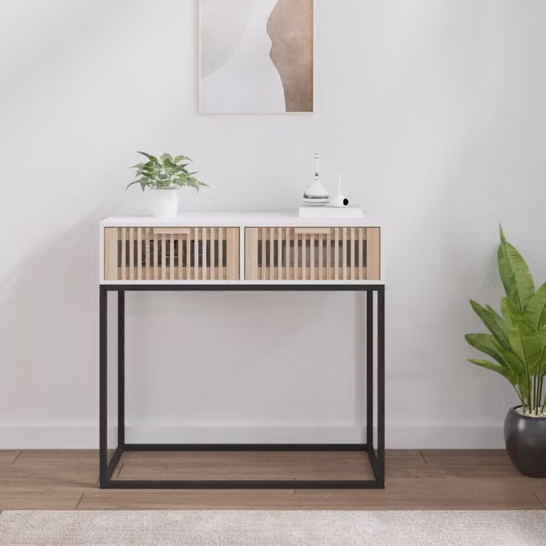 vidaXL Tavolino Consolle Bianco in Legno di Pino e Metallo L: 80 cm, P: 30 cm, H: 75 cm